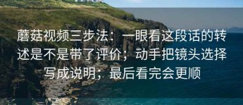 蘑菇视频三步法：一眼看这段话的转述是不是带了评价；动手把镜头选择写成说明；最后看完会更顺